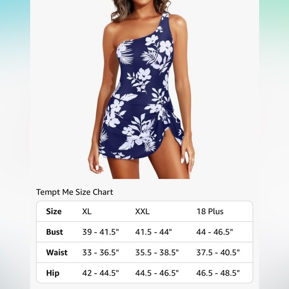 NWT Navy Blue and White Floral One Piece Swimsuit Dress XXL Tummy Control - Picture 8 of 10